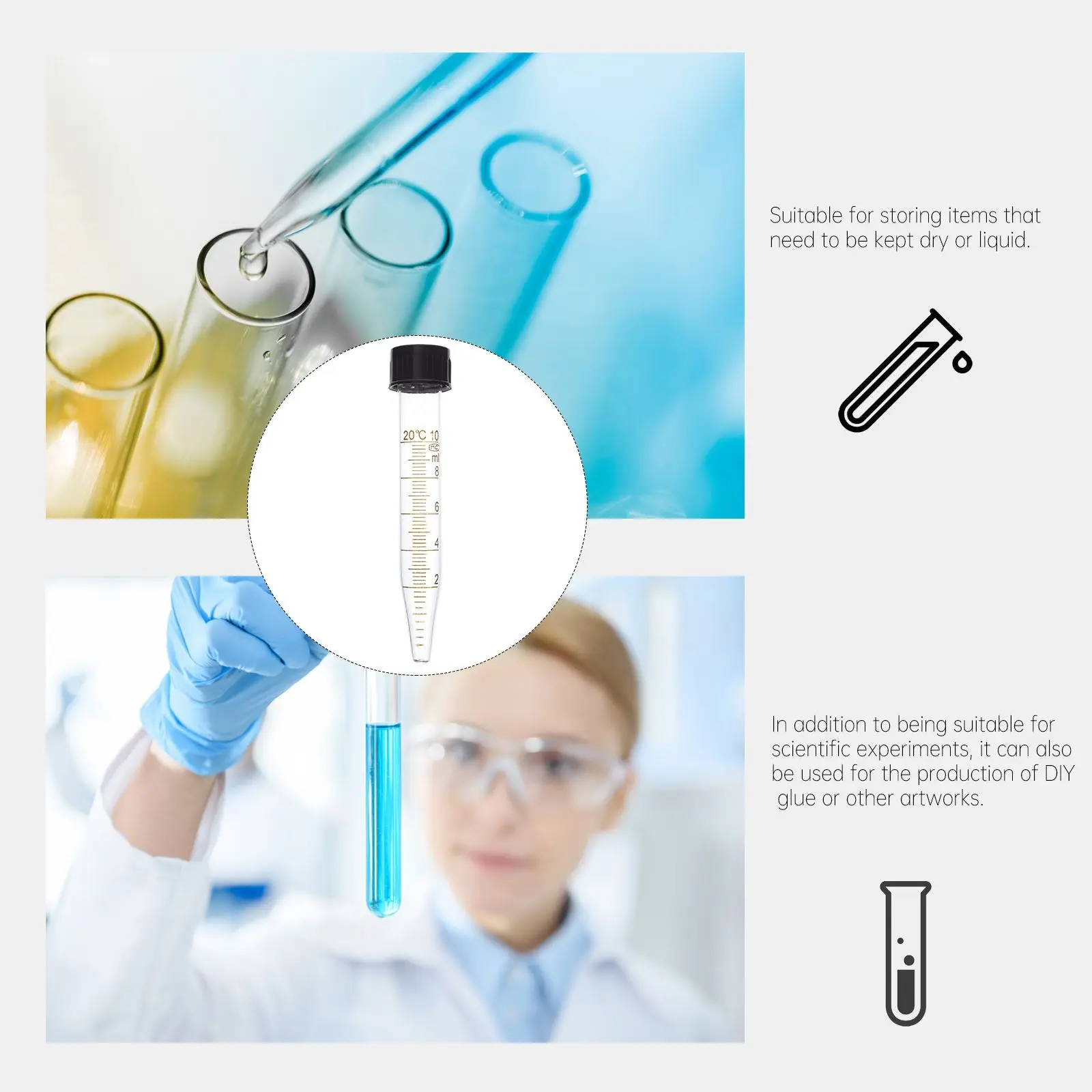 3 Stück Tube Lab Sample Glass Spiral Graduated Reagenzgläser Shots Experiment Tools