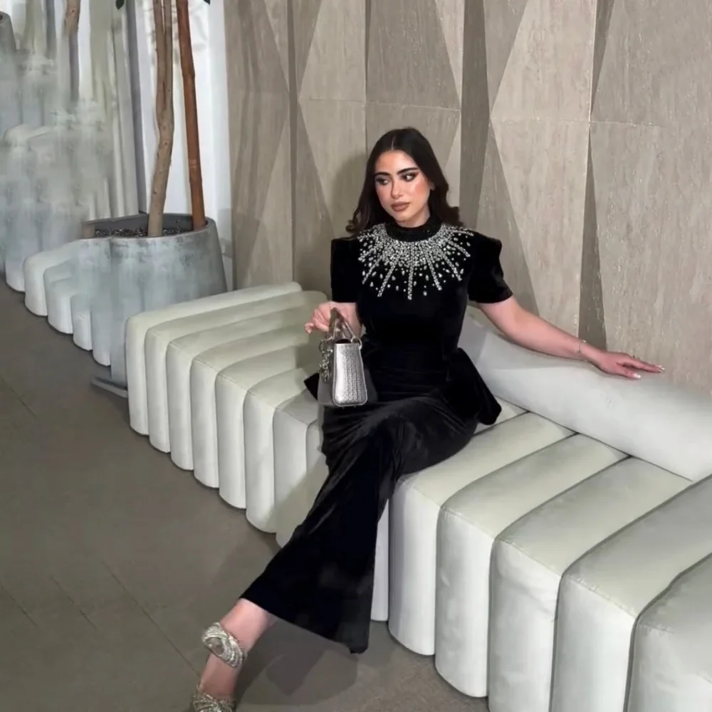 

Customized Exquisite Short Sleeve Prom Dress with Beading Charming Zipper Mermaid Formal Evening Gown for Women Party Soiree