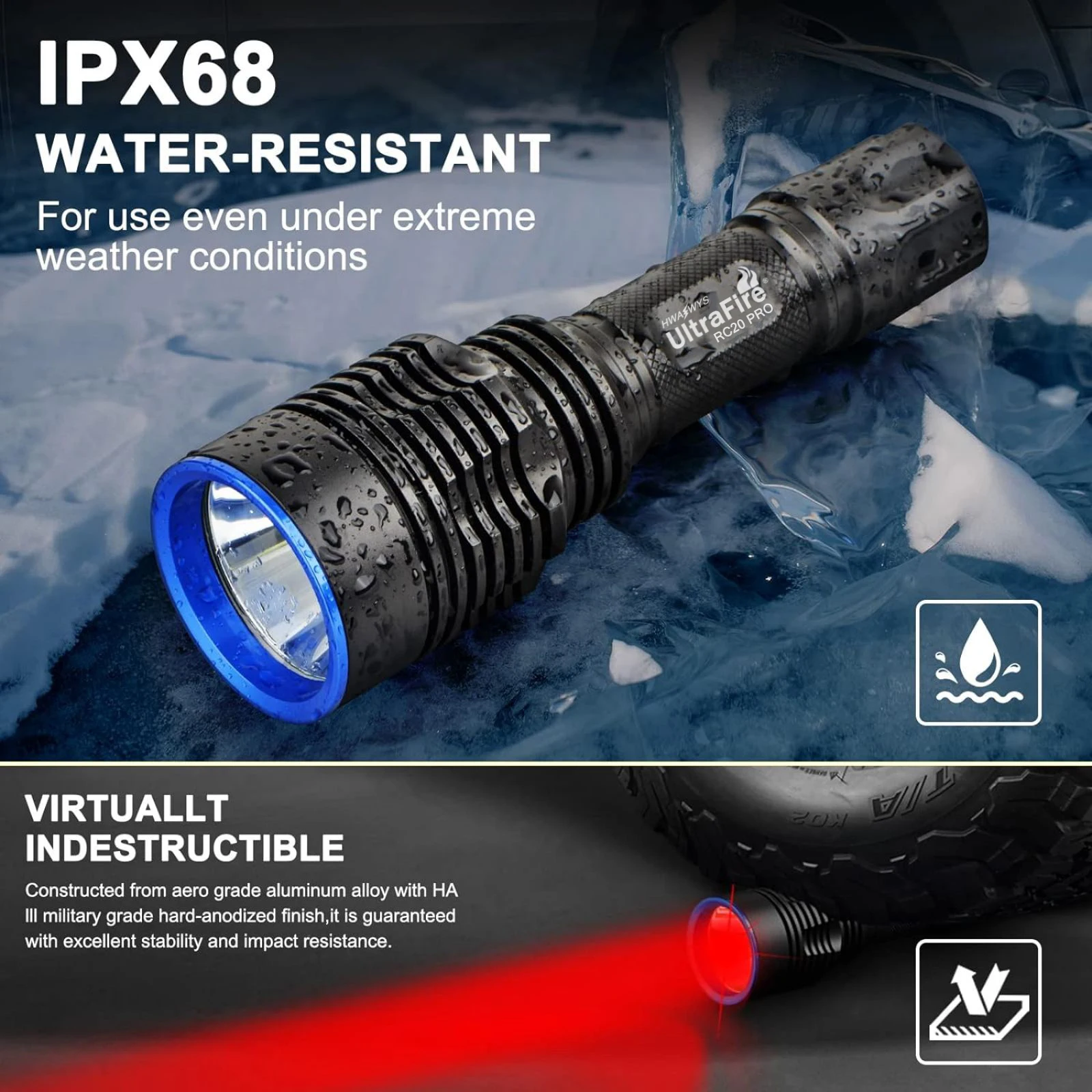 Imagem -03 - Lanterna de Caça Vermelha Ultrafire Rc20-pro 1000m Spotlight 1000 Lumens Luz Predadora Tática para Hog Coyote Varmint Lanterna de Caça Noturna