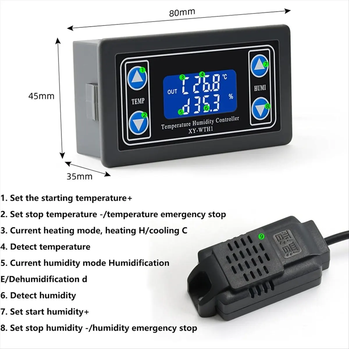 A89X XY ‑ WTH1 Digital LCD Temperature Humidity Controller Indicator for Incubation Breeding Greenhouse,Automatic Thermostat