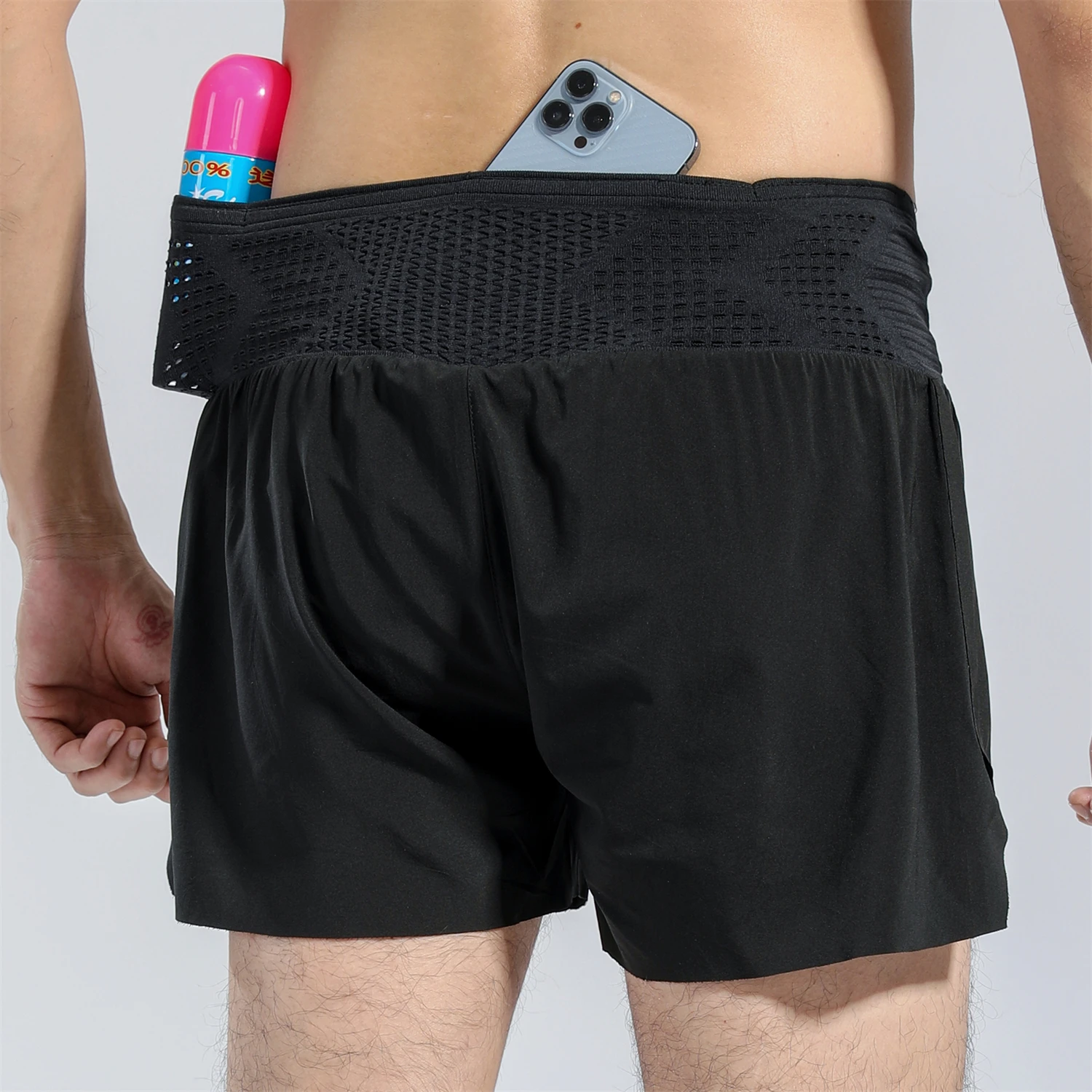 Mens Women Marathon Running Shorts Pockets Around Outdoor Sport Training Exercise Fitness Cycling Shorts Breathable Quick Drying