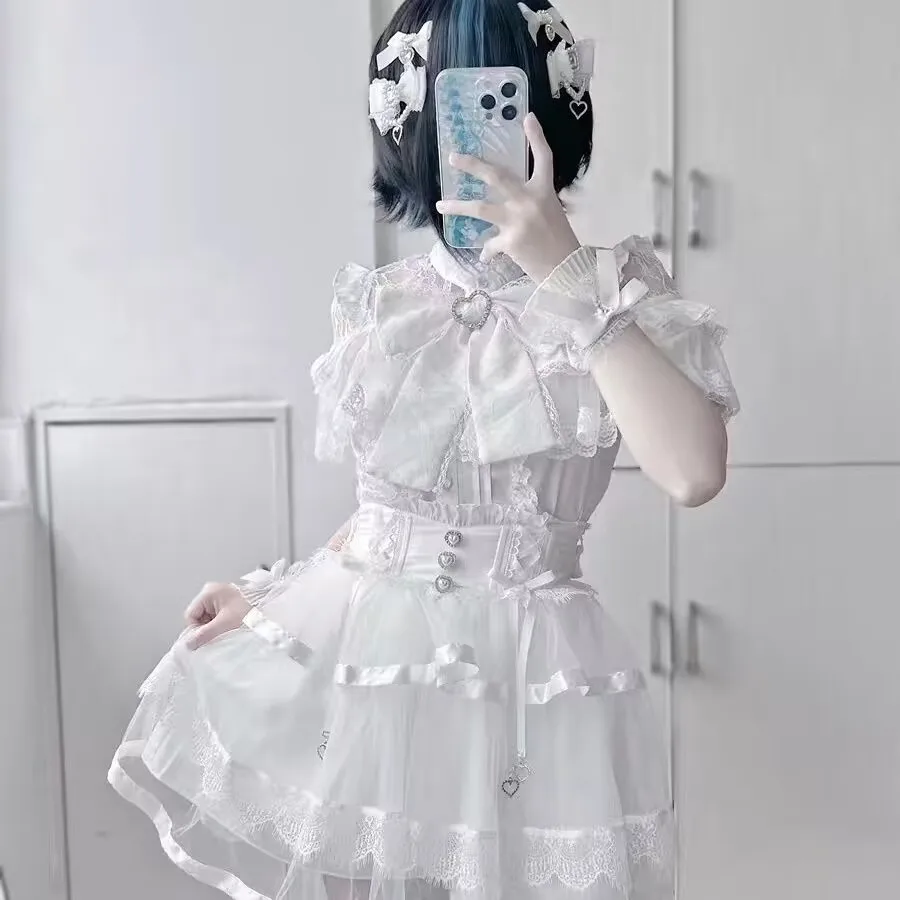 Japanese Gothic Style Rhinestone Lolita Mini Skirt Women Punk Slim Bandage Cake Skirt Kawaii Girls Mesh Y2k Skirts Faldas Mujer