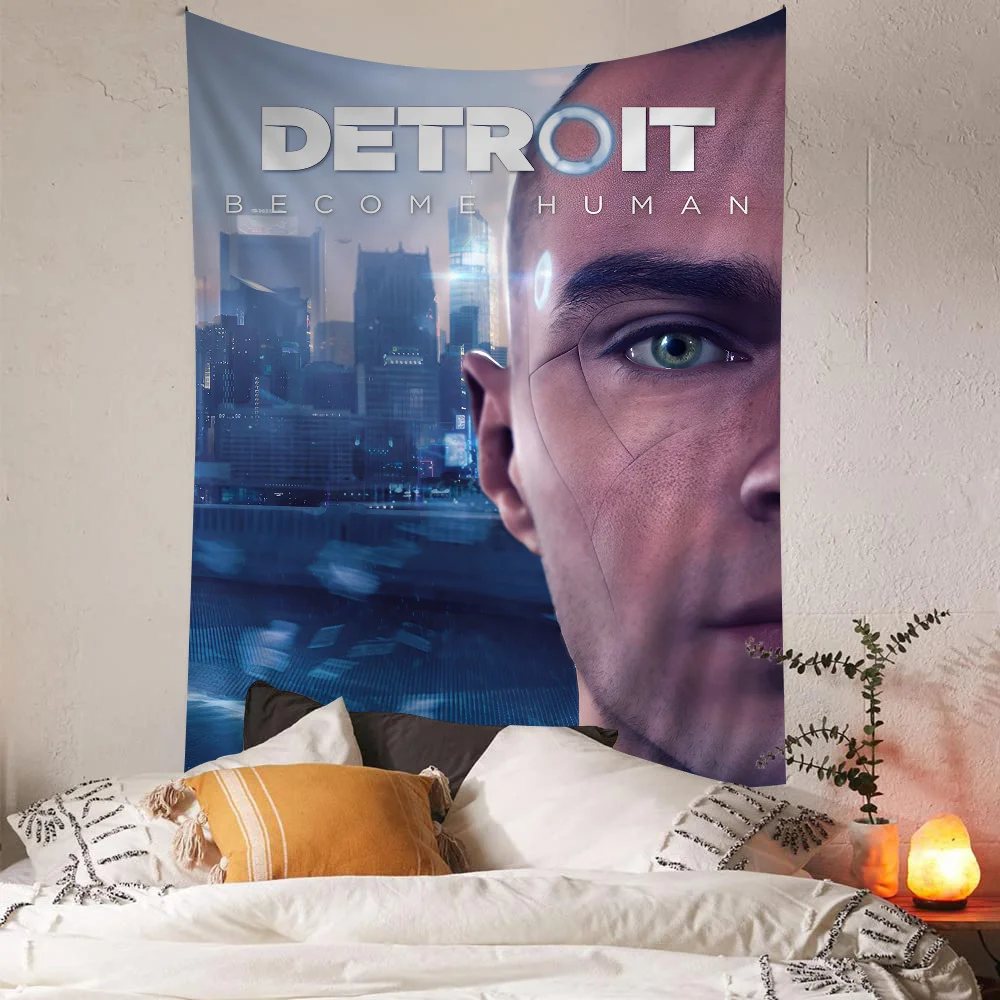 Detroit Become Human Cartoon Tapestry Hippie Flower Wall Carpets Dorm Decor Art Home Decor