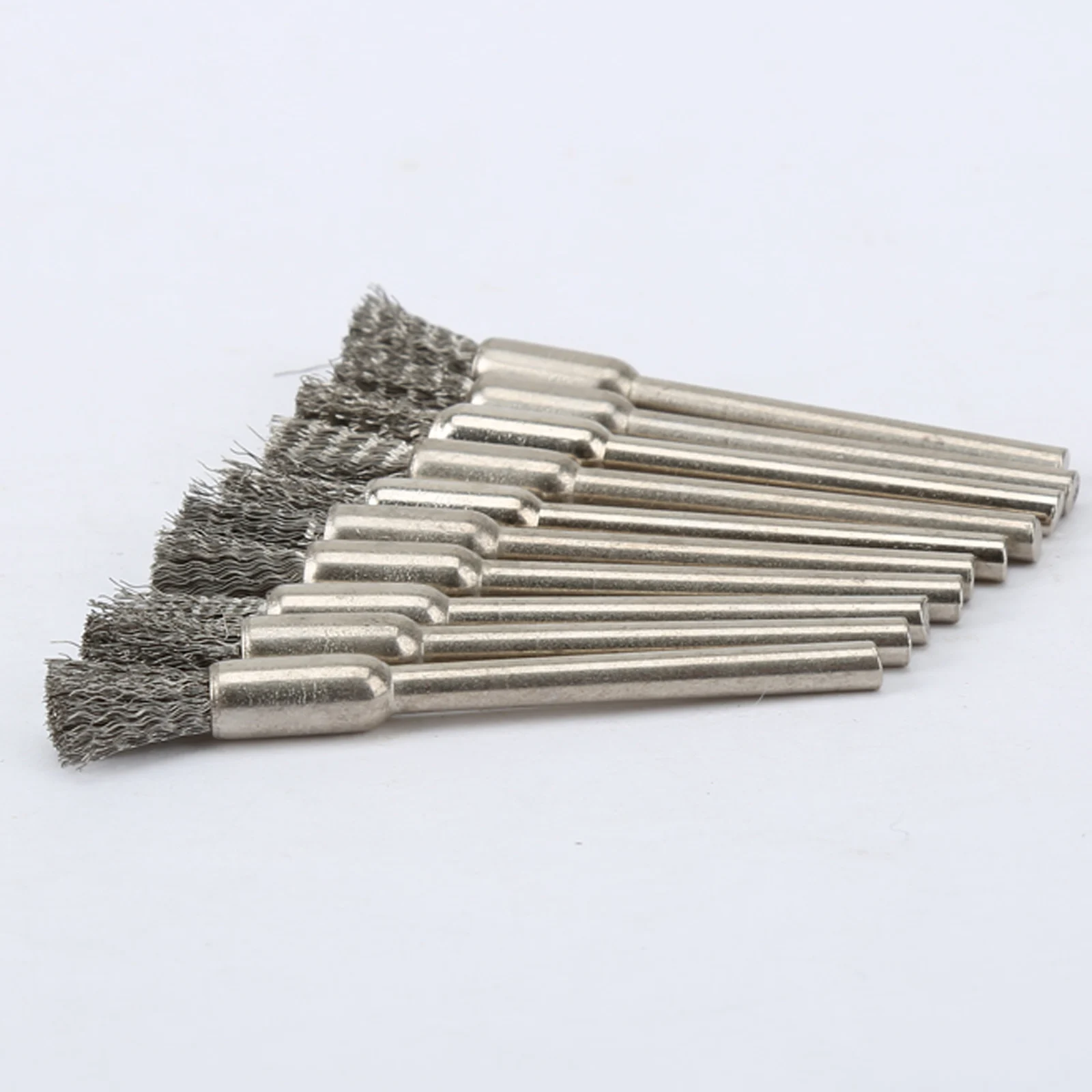 10Pcs Pencil Brushes Stainless Steel Mounted Wire Wheel Brush 3.17mm Shank Mandrel Set for Power Rotary Tools Abrasive Tools