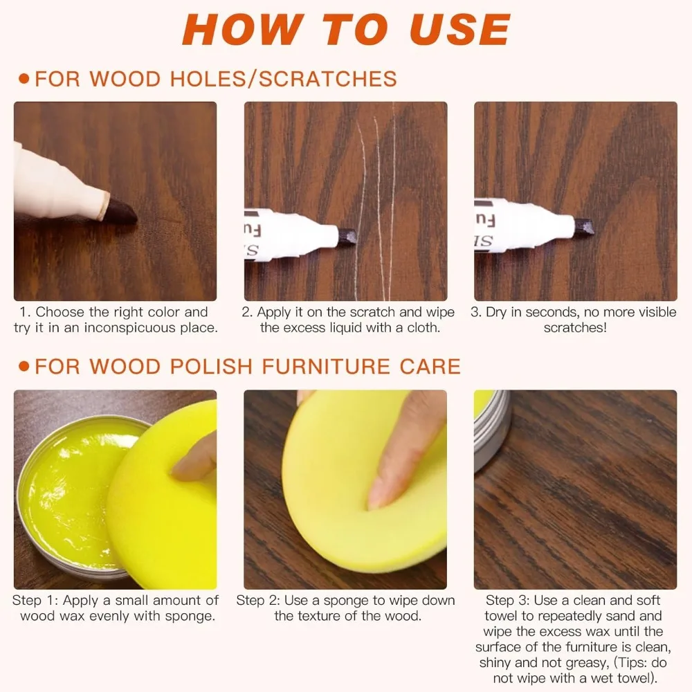 Kit de reparo de móveis de madeira SEISSO, atualizam enchimentos de madeira com marcadores de retoque e cera polonesa para sofás, creme de restauração