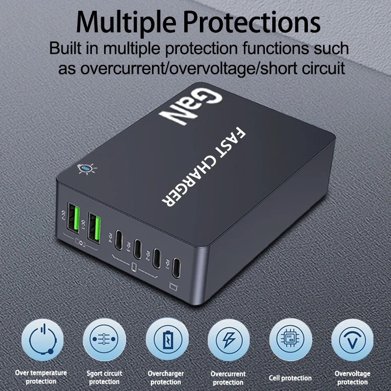 990 واط GaN شاحن سريع 4 USB C 2 USB A سطح المكتب متعدد ميناء موصل مقبس شواحن لأجهزة الكمبيوتر المحمول الهاتف المحمول اللوحي PD شحن سريع