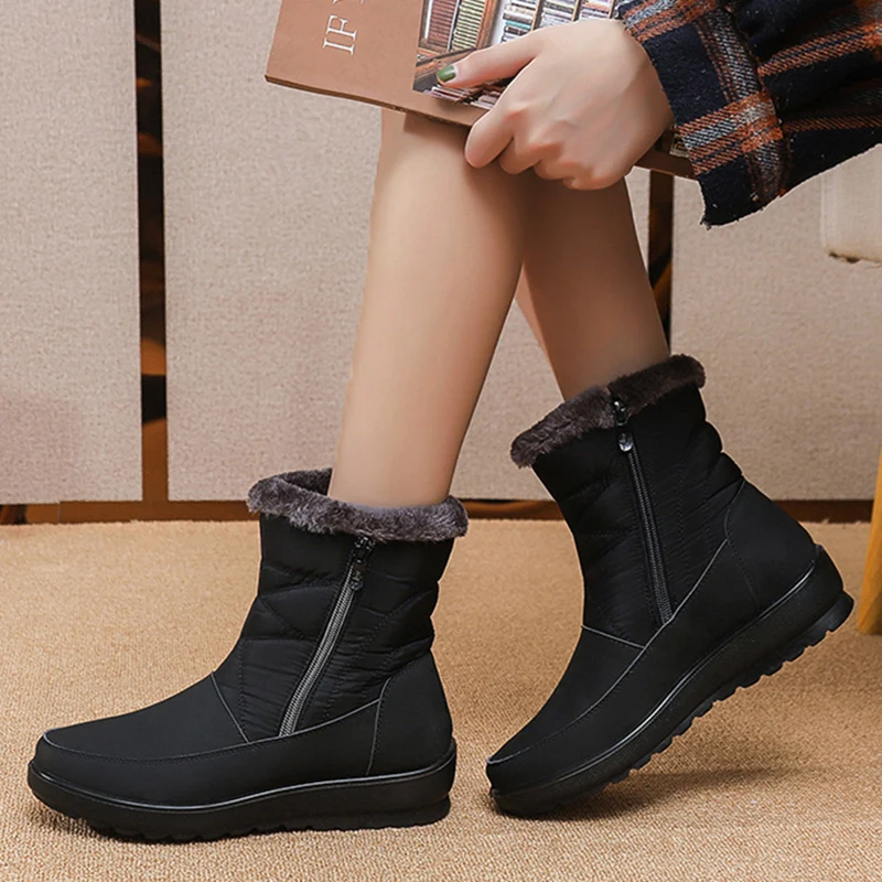 Botas femininas de neve casuais sapatos impermeáveis para mulheres com zíper botas femininas manter quente sapatos de inverno macios botas mujer