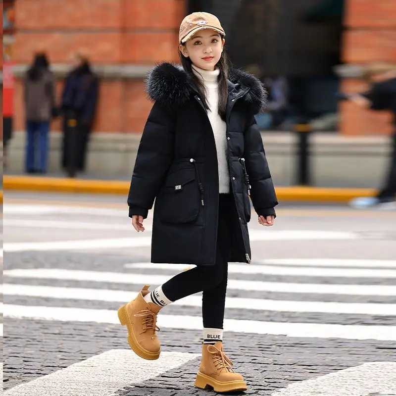 

Russian Girl Clothing Warm Winter Parka Outerwear Teenager Outfit Children Kids Faux Fur Coat Hooded Jacket Toddler Girl Clothes