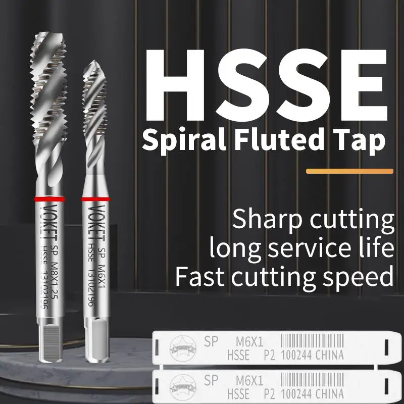 VOKET HSSE Red Ring JIS Standard Spiral Fluted Tap UNC UNF 0-90 2-56 4-40 6-32 8-32 10-24 1/4 3/8 Machine Screw Thread Taps