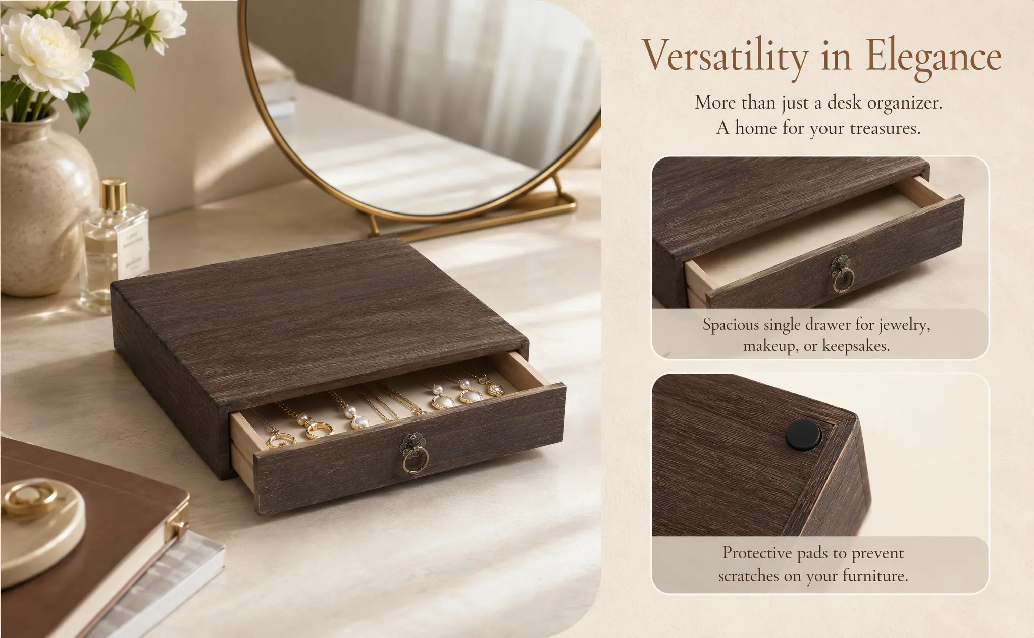 1Pcs Premium Wooden Desktop Drawer Box Retro Style Desk Organizer Solid Wood Table Storage Solution for Home Office Desktop