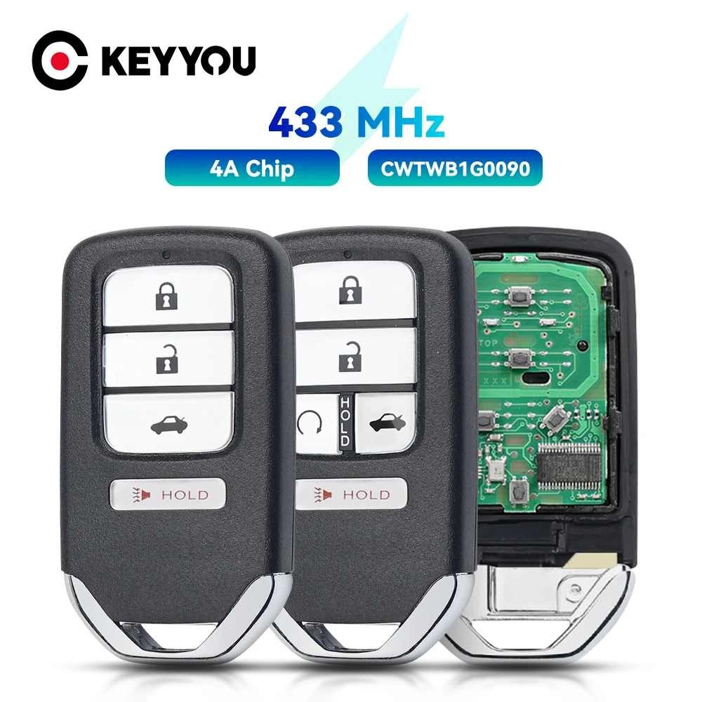 

KEYYOU с батареей CWTWB1G0090 4A 433 МГц, автомобильный дистанционный ключ для Honda Accord Inspire Fit HRV Venzel Jazz Envix Crider City Sport