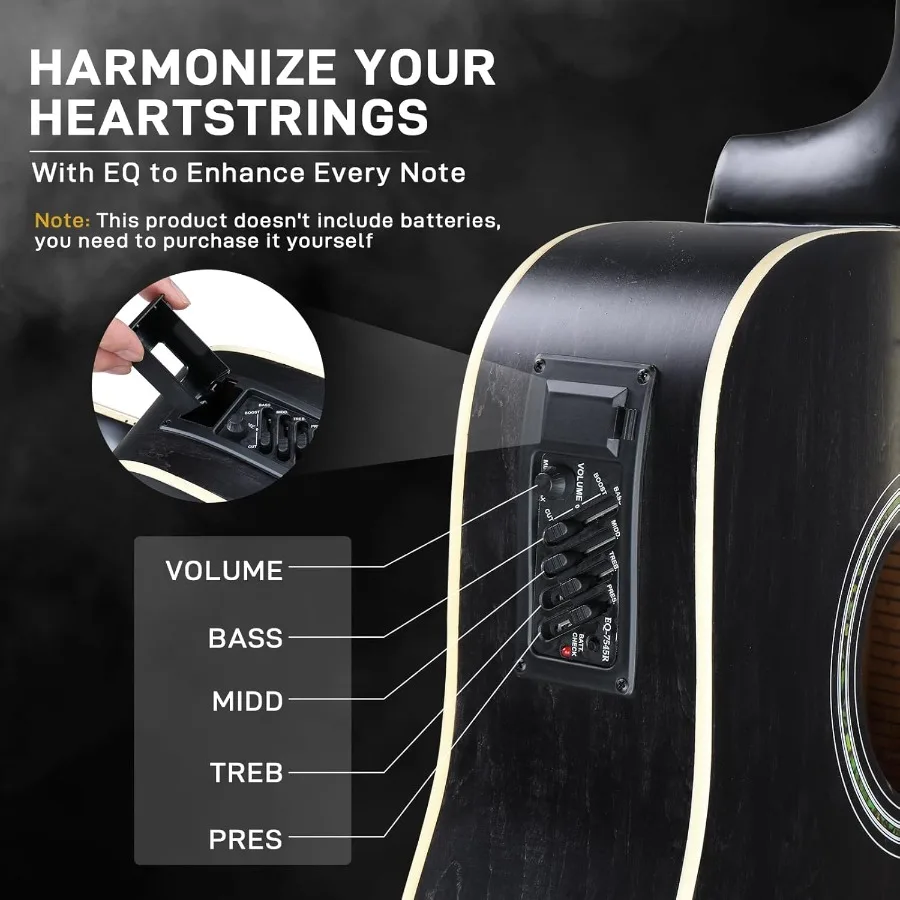 Gitar Akustik Elektrik Ukuran Penuh dengan Amp Terintegrasi, Body Basswood 41-Inci, Kit Gitar Dirancang untuk Pemula dan Tingkat Menengah