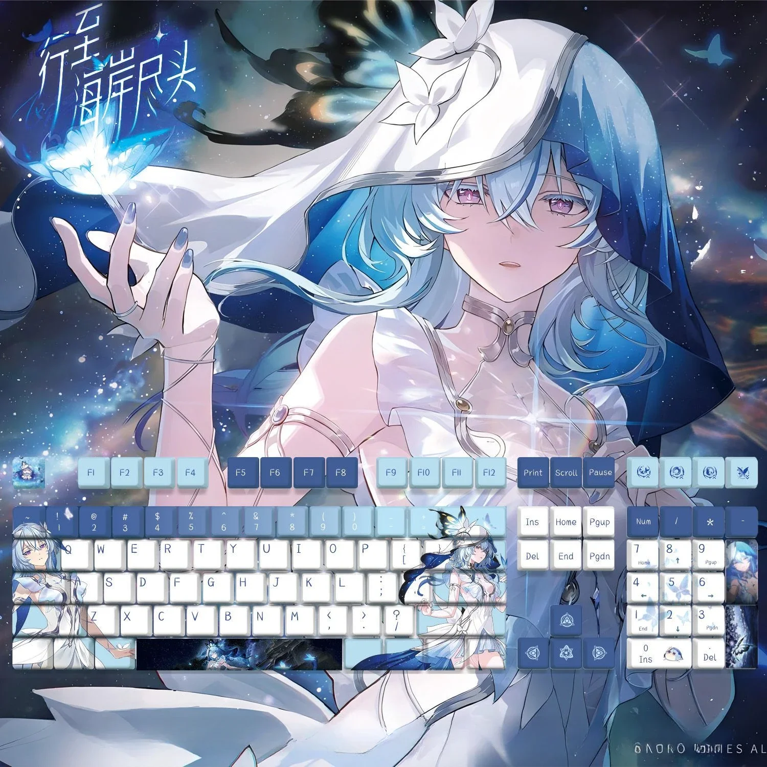 128 Keys/Set Game Wuthering Waves The Shorekeeper Cute Girl PBT Keycaps Anime Key caps Cherry Height for DIY Mechanical Keyboard