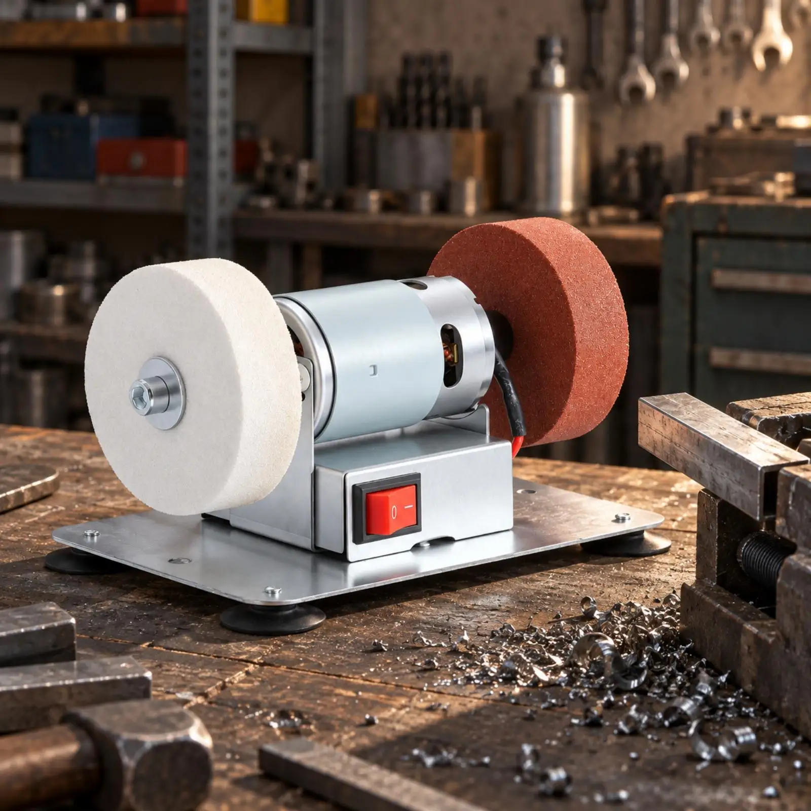 Bench-Top Electric Grinder Compact Two-wheelWheel Bench Grinder Space-Saving for Home Sharpening, Small Workshop Tasks