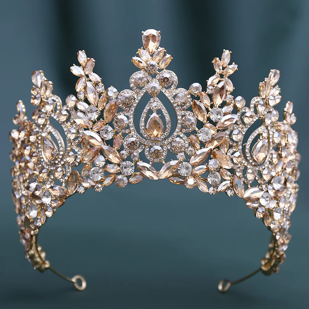 DIEZI Baroque Luxury Blue Opal Crystal Tiara For Women Wedding Party Elegant Bridal Bride Rhinestone Crown Hair Accessories