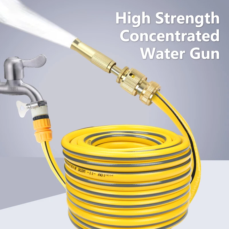 High-Pressure Brass Water Hose Garden Hose Nozzle Watering Hose Sprayer Flower Watering Garden Car Wash Tool Long Handle Spray