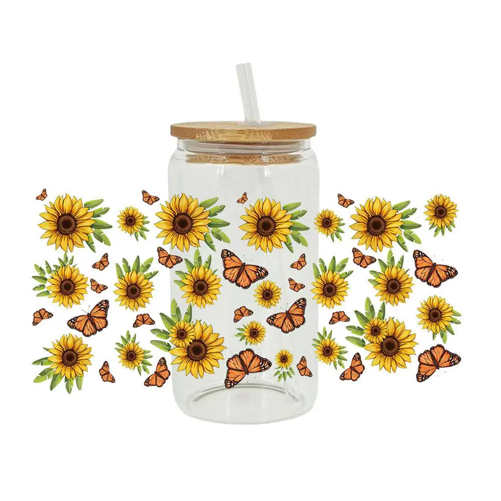 Sunflower Uv Dtf Water Cup Transfers Stickers Cute Cup Waterproof Decoration Cartoon Water Sticker S3i6