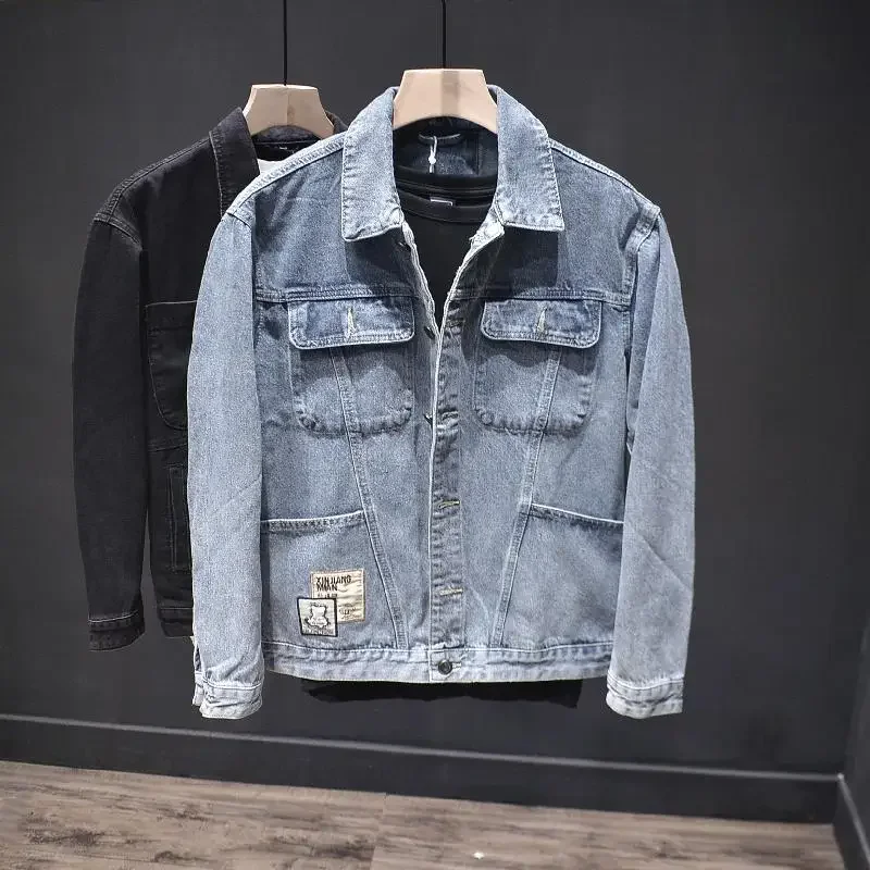 Cargo Denim Jackets Man Trendy Washed Clothing Casual Cowboy Coat for Men Cheap Price Stylish In Lowest Korean Popular Clothes