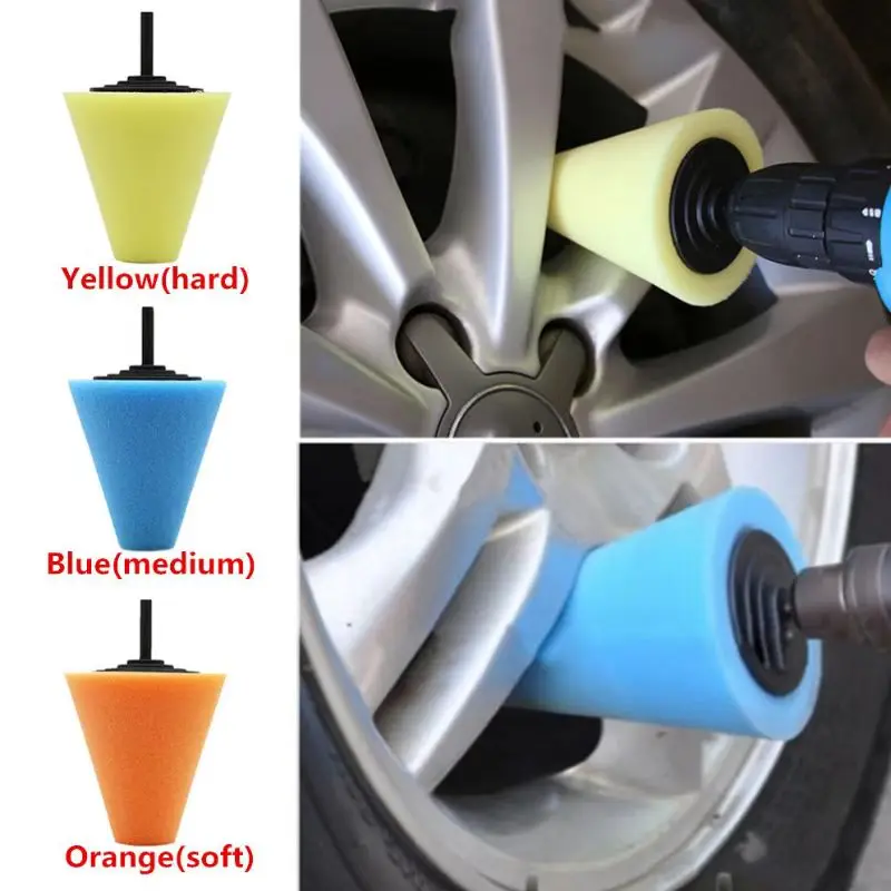 

Tire Polishing Sponge Auto Wheel Used For Electric Drill Burnishing Ball Polishing Cone Set Car Hub Buffing Sponge Polishing Kit