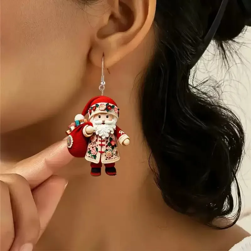 Creative Santa Claus 2D Flat Pendant Earrings Women Acrylic Cute Cartoon Eardrop Female Friends Festival Gift Ear Ornaments