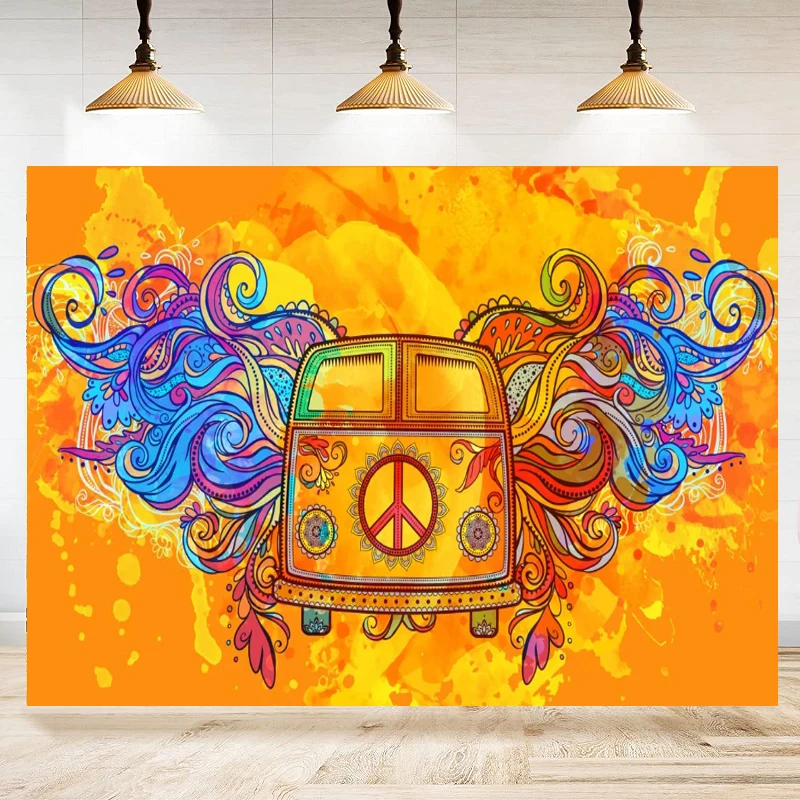 Photography Backdrop 60s 70s Peace And Love Music Vintage Car Baby Shower Wedding Birthday Party Poster Decor Background Banner