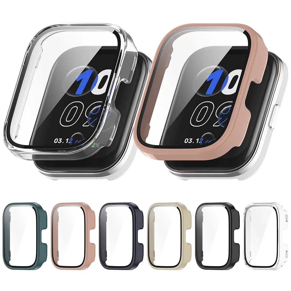

Glass Case Anti-Scratch Full Protective Cover Bumper Hard PC Case with Tempered Glass Screen Protector for Amazfit Bip 5 Unity