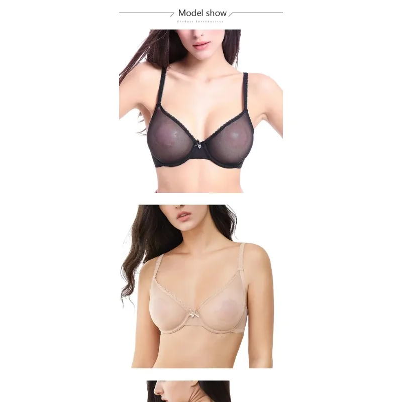 New Red Transparent Bras For Women Plus Size Sexy Lingerie Push Up Lace Mesh Girls Bra Top See Through White Black 40 42 A B C D image 5