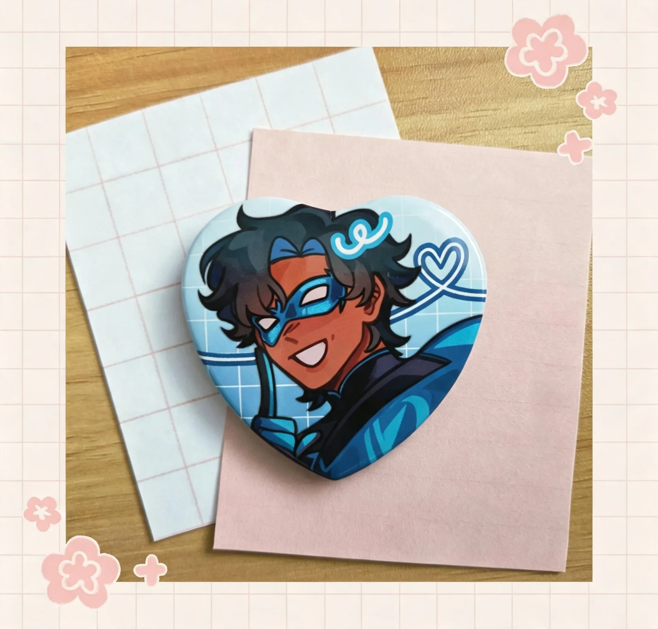 Bat& Boys Heart Shape Badge Brooch Cartoon Anime Character Pin Cute Heart Button Pins For Backpack Clothing Bag Collectible Gift