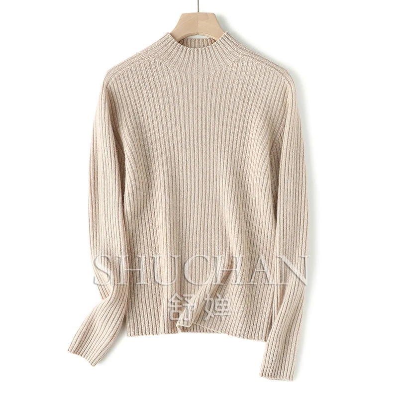 

Seamless 30% Cashmere 70% Wool Long Sleeve Bottom Sweater Women Mock Neck Pullover Casacos De Inverno Feminino