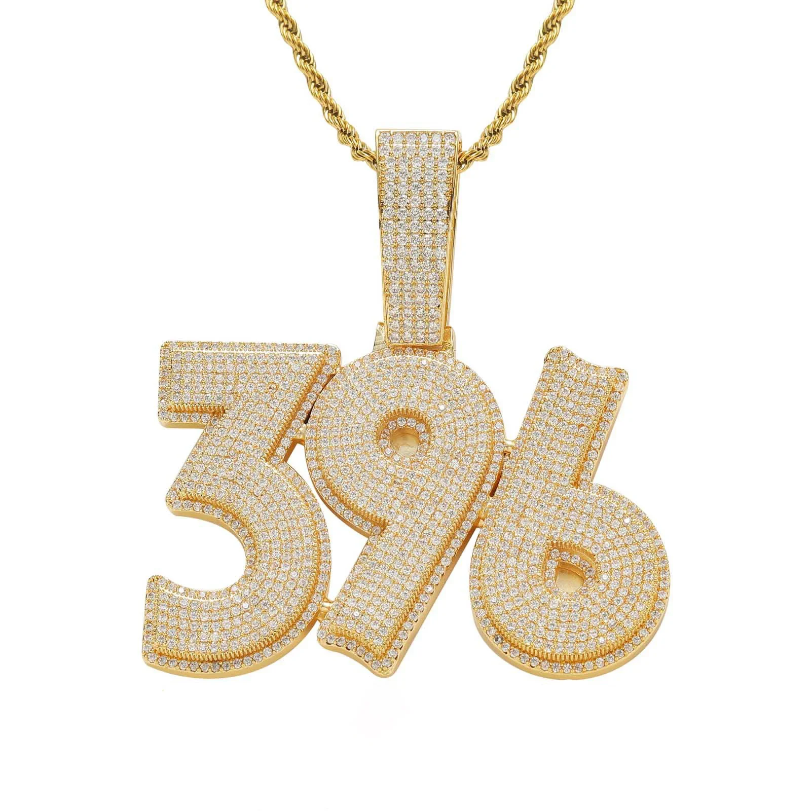Hip Hop Custom A-Z Letters 0-9 Numbers Pendant Micro Pave Zircon Double Layer Personalized Name Necklace Men Customized Jewelry