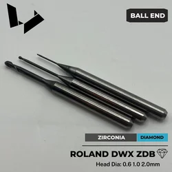 Zirconia Milling Bur 0.3 0.6 1.0 2.0mm Diamond Coated Cad Cam Milling Tools Roland DWX50 DWX52D Dental Dry Mill Compatible