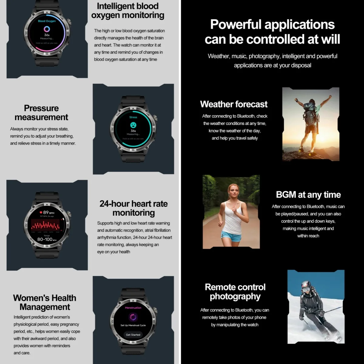VWAR ACE GPS ساعة ذكية 5ATM مقاوم للماء AMOLED البوصلة مقياس الارتفاع الجوي بلوتوث مكالمات الهاتفية الرياضة في الهواء الطلق Smartwatch الرجال
