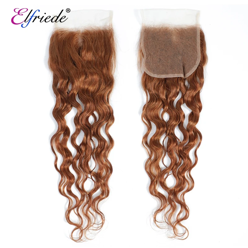 Elfriede #30 Medium Auburn Water Wave Colored Hair Bundles with Closure 100% Remy Human Hair 3 Bundles with Lace Closure 4x4