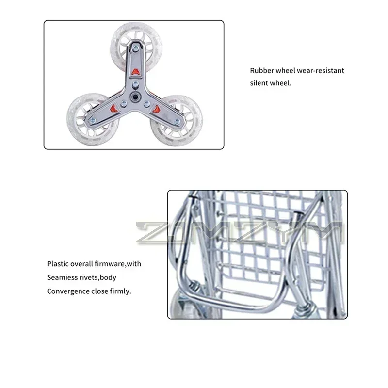 Three-wheel Shopping Cart Compact Folding Portable Cart Saves Space Lightweight Easy to Move Aluminium Alloy Cart For Household