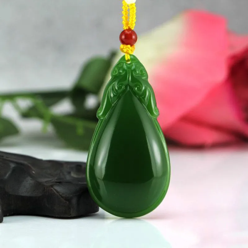 Natural Hetian Jade Jasper Drop Pendant for Men and Women Spinach Green Watertight Pendant Jewelry