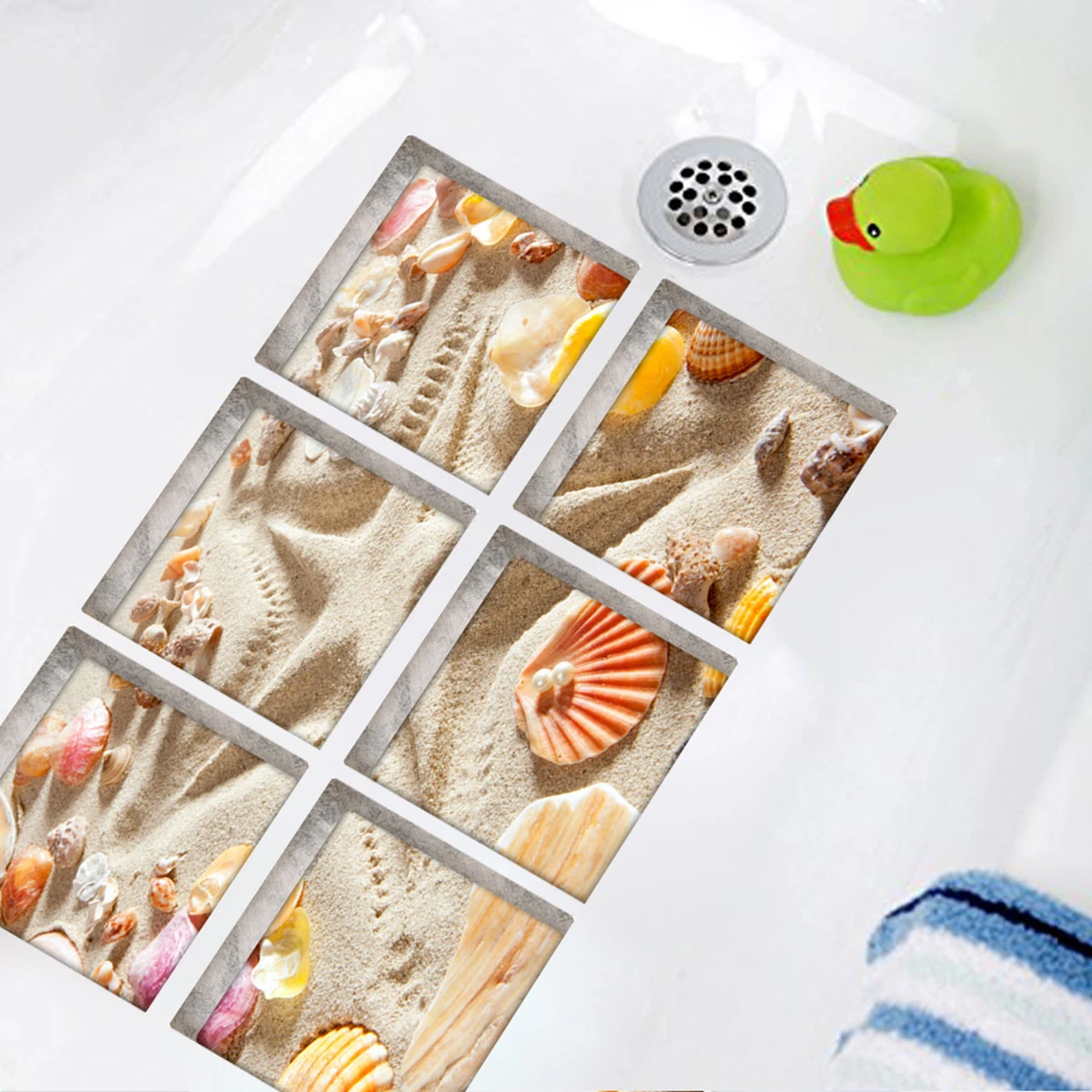 

6 pcs Beach Pattern Non-Slip Bath Treads Stickers Shower Bathtub Safety Pvc Eco-Friendly Waterproof Traction Kids Adults