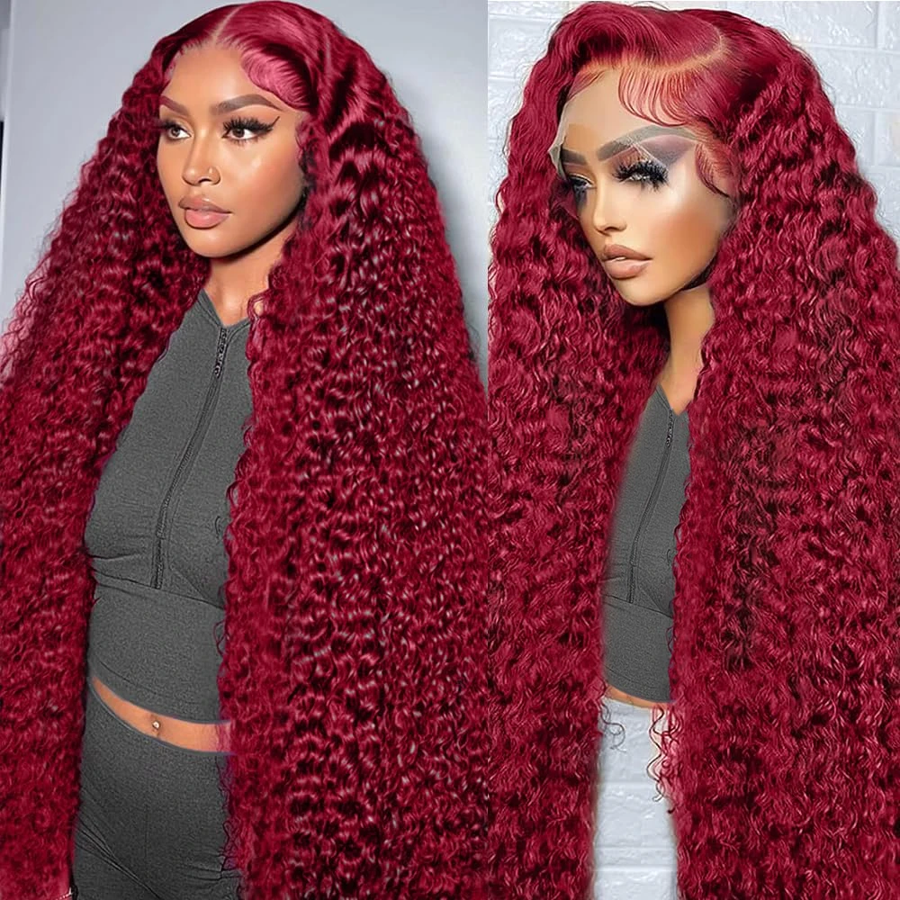 

Парик из натуральных волос 250% плотности, цвет 99J Бордовый, глубокая волна, 13x4, 13x6, полностью на кружевной основе, с предварительно выщипанной линией роста волос, 7x6, цветной парик