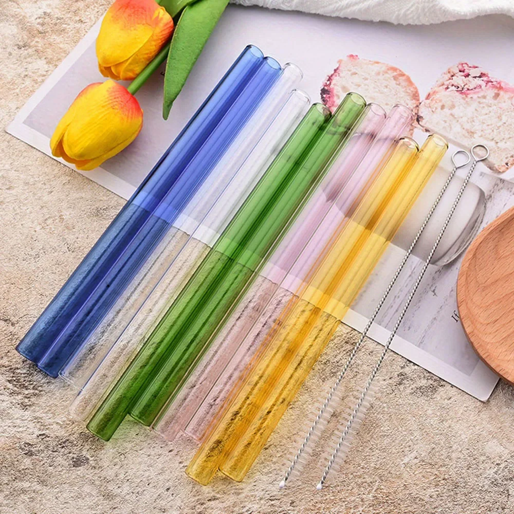 7 Pieces Glass Boba Straws Reusable Glass Drinking Straws Wide Clear Straws 12mm Clear Smoothie Straws for Bubble Tea Milkshakes