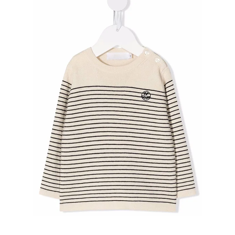 

Jenny&Dave Same style worsted wool boys' striped pullover for infants and young children's shoulder button round neck knit shirt