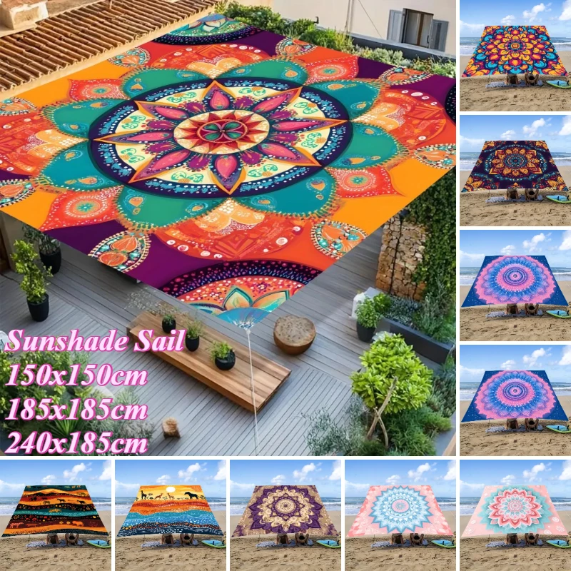 Rectangular Sunshade Sail Bohemian Flower Print Outdoor Garden Deck Backyard Swimming Pool Waterproof UV Block Terrace Sunshade