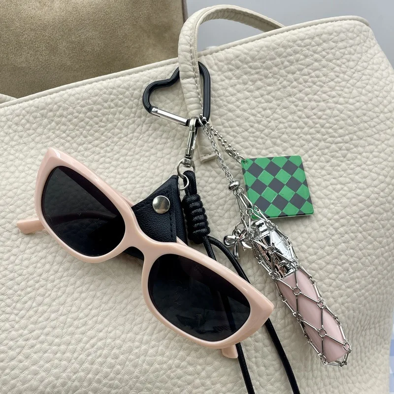 2026 New Creative Versatile Simple Fashion Triangle Bag Pendant Keychain Portable Pullable Lipstick Mesh Bag 10PCS