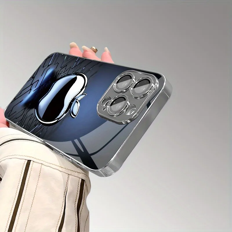 Metal Technology For Apple Pattern Tempered Glass Electroplated Case For iPhone 17 16 Pro Max 15 14 Plus 13 12 16E 17 Air Cover