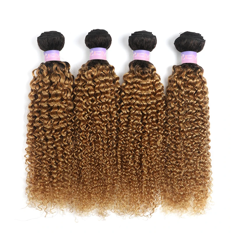 Brazilian Kinky Curly Human Hair Bundles T1B/27 Ombre Colored 100% Human Hair Weave Bundles Remy Hair Extension 1/3 Bundle Deals