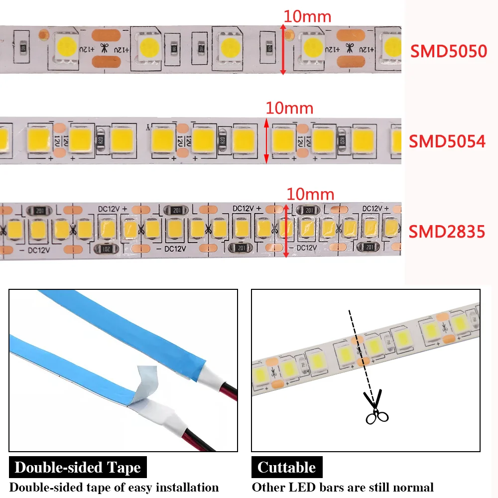 12V 24V Super bright LED Strip SMD 5050 5054 5630 2835 5M 120LEDs/M Flexible Led Tape IP65/IP67 Waterproof Led Lights Stripe