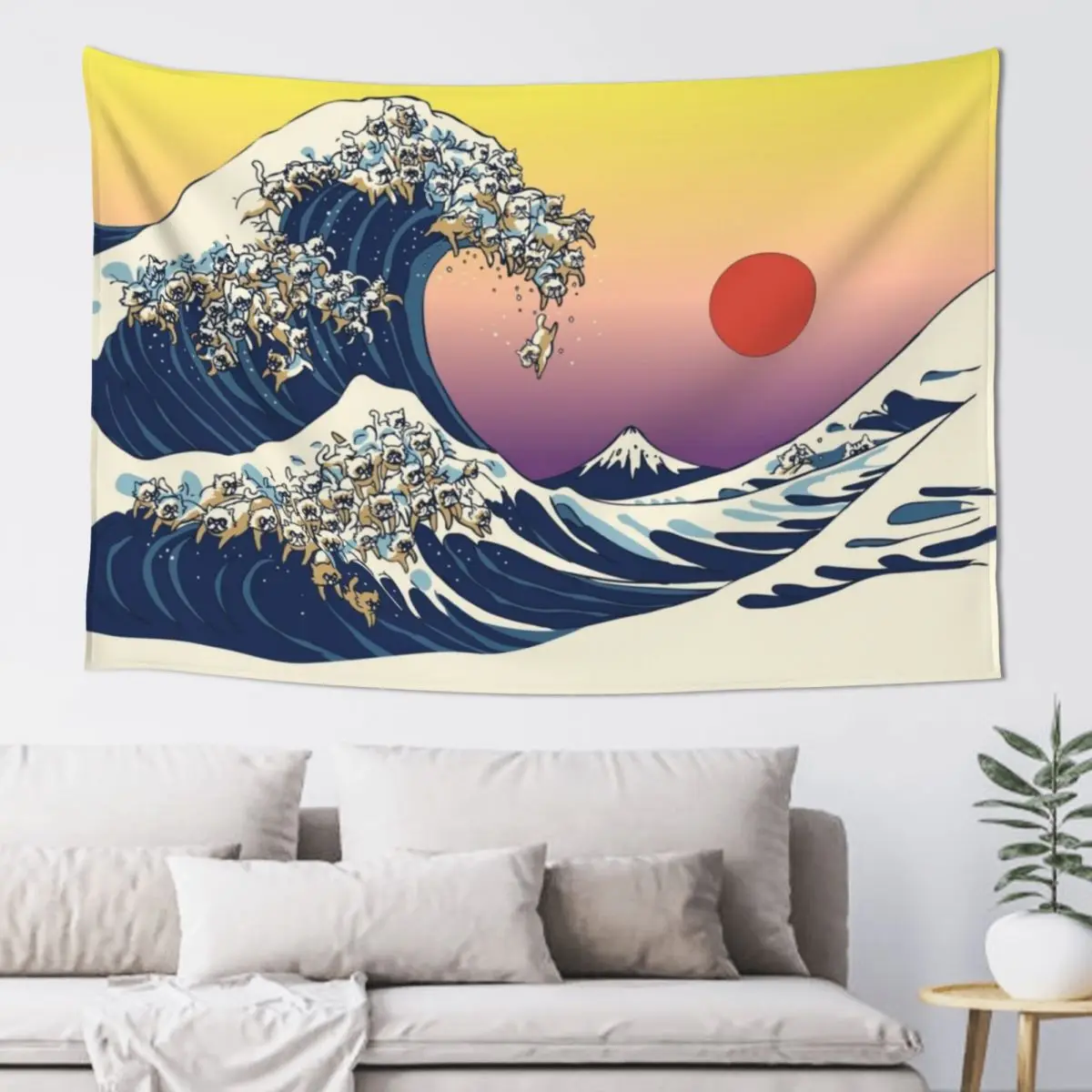 

The Great Wave of Cat Tapestry Christmas Decoration Decorative Wall Mural Cute Room Things Tapestry