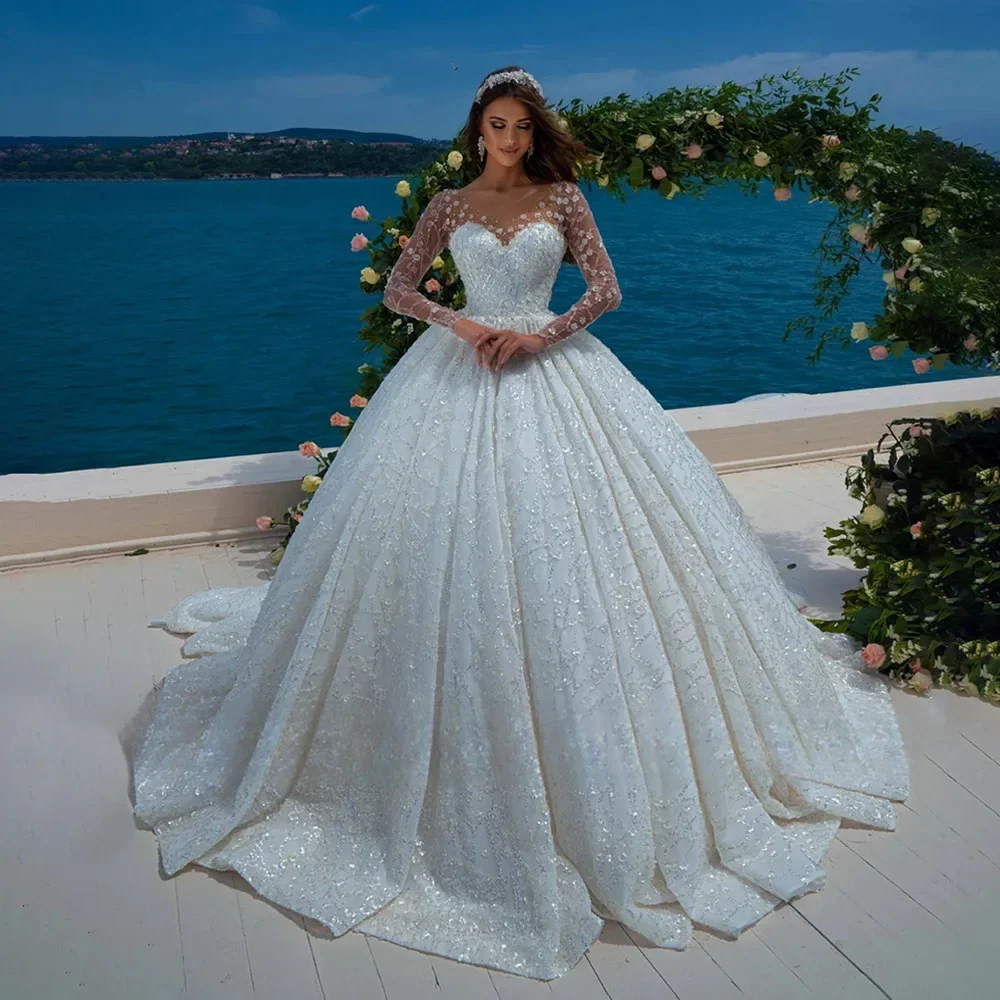 Flavinke Abiti da sposa personalizzati con abito da ballo Sweetheart Manica intera Applique Abito da sposa in pizzo Abiti da festa per le vacanze da donna