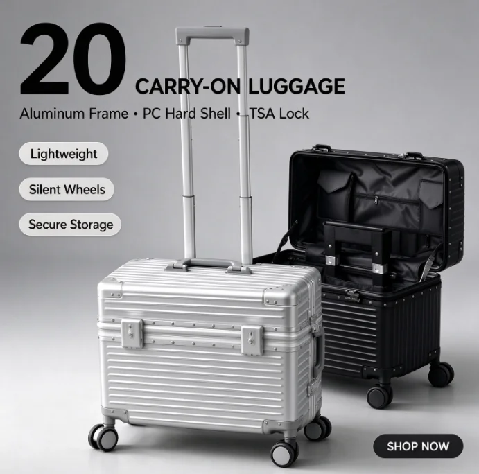 Upper flip cover aluminum frame photography trolley case women's universal wheel travel password suitcase 18 inch small captain