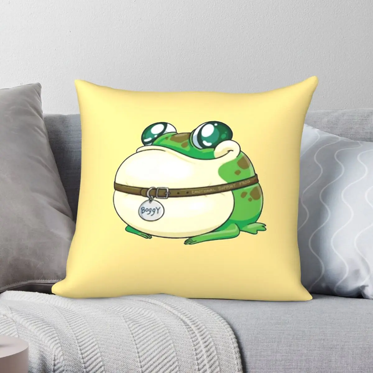 Boggy The Froggy Lustiger quadratischer Kissenbezug aus Polyester, Leinen, Samt, mit Reißverschluss, dekorativer Kissenbezug für Zuhause