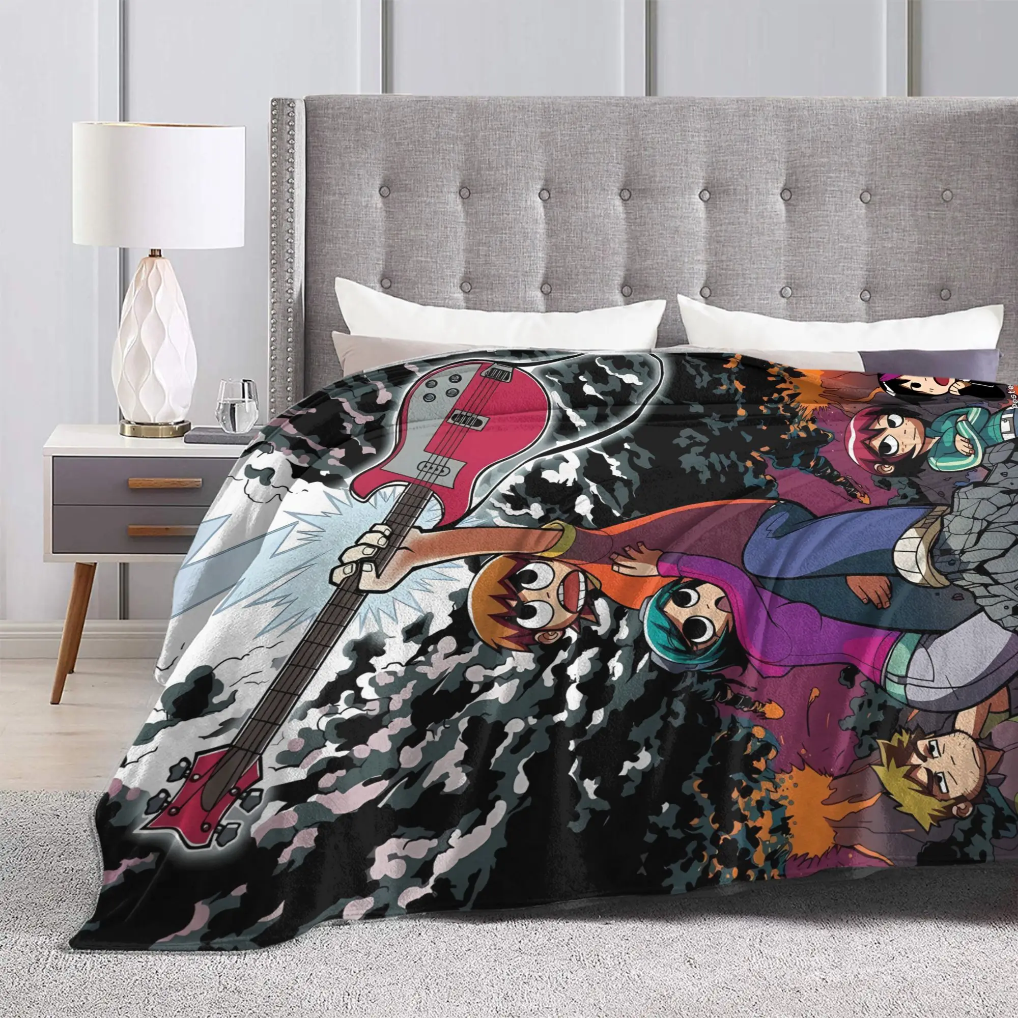 Scott Pilgrim Guitar Fight Blanket Warm Soft Novelty Plush Bedding Throws For Kids Adult Couch Chair Flannel Bedspread Bed Cover