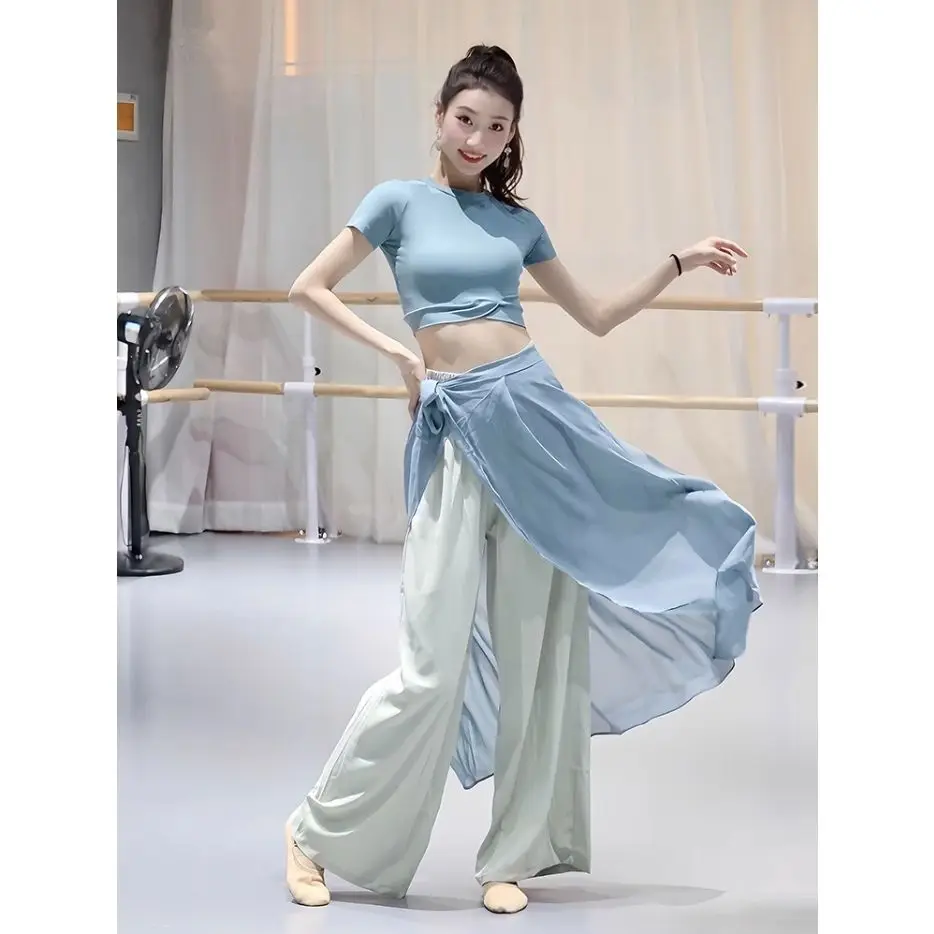 سراويل رقص عصرية، ملابس أداء صيفية خفيفة الوزن، سراويل رقص كلاسيكية واسعة الساق، سراويل تدريب رقص